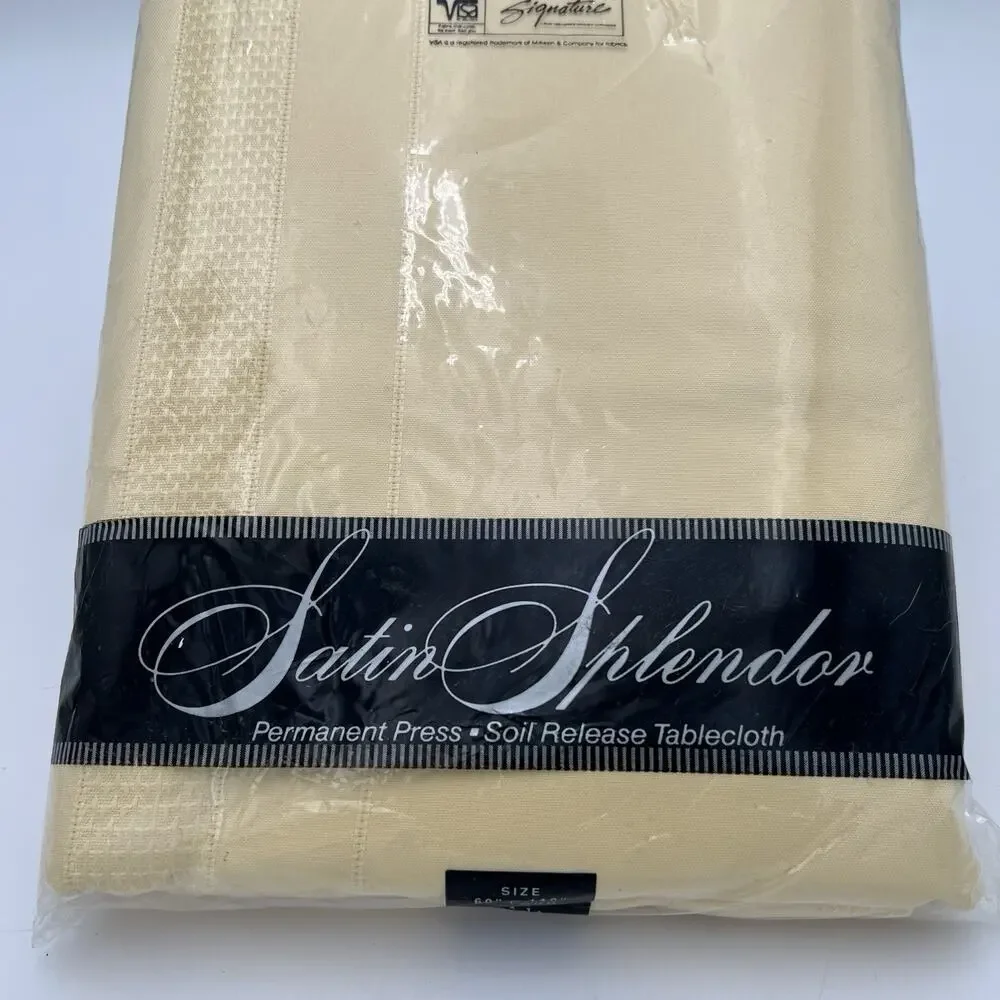 NOS Bardwil Linens Satin Splendor Soil Release Tablecloth 60x140” Oblong Butter